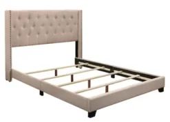 Beds & Headboards-Kirkland's Home Beige Upholstered Button Tufted Wing Queen Bed Tan