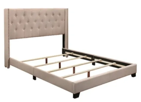 Beds & Headboards-Kirkland's Home Beige Upholstered Button Tufted Wing Queen Bed Tan