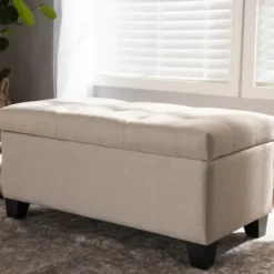 Benches & Ottomans-Kirkland's Home Beige Upholstered Storage Ottoman Tan