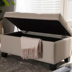 Benches & Ottomans-Kirkland's Home Beige Upholstered Storage Ottoman Tan
