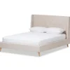 Beds & Headboards-Kirkland's Home Beige Upholstered Wingback Queen Platform Bed Ivory
