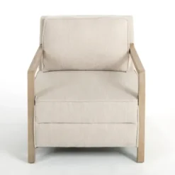 Accent Chairs-Kirkland's Home Beige Upholstered Wood Arm Accent Chair Tan