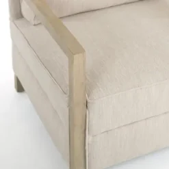 Accent Chairs-Kirkland's Home Beige Upholstered Wood Arm Accent Chair Tan