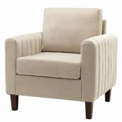 Accent Chairs-Kirkland's Home Beige Velvet Channel Stitch Accent Chair Tan