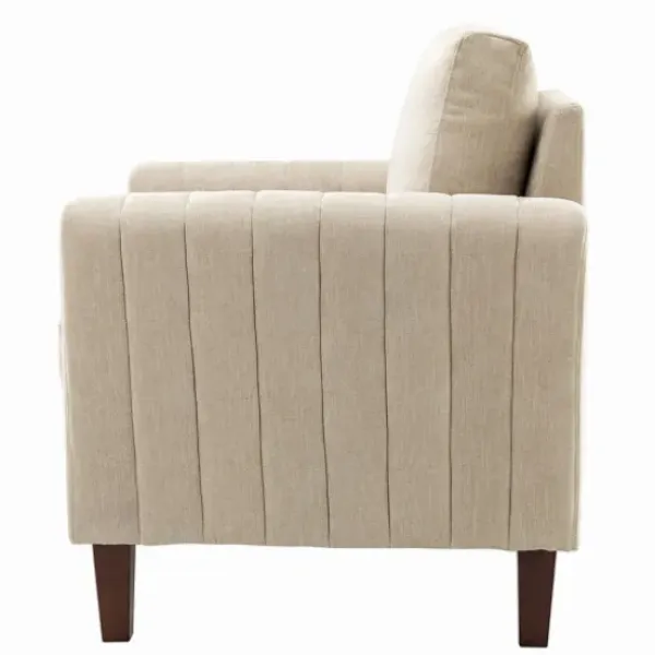Accent Chairs-Kirkland's Home Beige Velvet Channel Stitch Accent Chair Tan