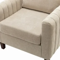 Accent Chairs-Kirkland's Home Beige Velvet Channel Stitch Accent Chair Tan
