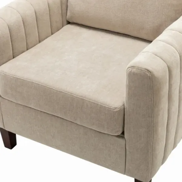Accent Chairs-Kirkland's Home Beige Velvet Channel Stitch Accent Chair Tan