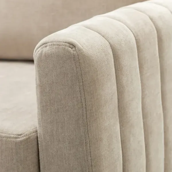 Accent Chairs-Kirkland's Home Beige Velvet Channel Stitch Accent Chair Tan