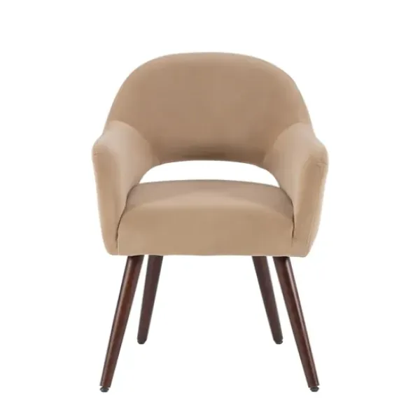 Dining Chairs-Kirkland's Home Beige Velvet Curved Open Back Dining Chair Tan