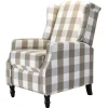 Accent Chairs-Kirkland's Home Beige Windowpane Plaid Recliner Tan/White
