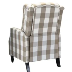 Accent Chairs-Kirkland's Home Beige Windowpane Plaid Recliner Tan/White