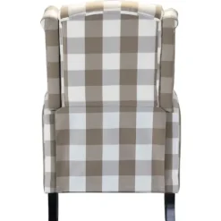 Accent Chairs-Kirkland's Home Beige Windowpane Plaid Recliner Tan/White