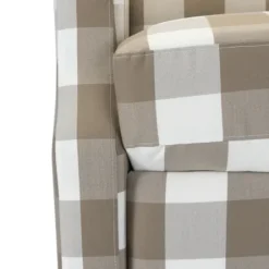 Accent Chairs-Kirkland's Home Beige Windowpane Plaid Recliner Tan/White