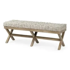 Entryway Furniture-Kirkland's Home Beige Woven Leather X-Base Bench Gray/Tan