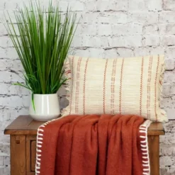 Pillows-Kirkland's Home Beige Woven Red Stripes Lumbar Pillow Tan