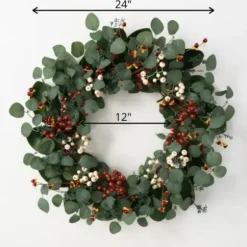 Wreaths-Kirkland's Home Berry Trio And Eucalyptus Christmas Wreath, 24 In. Green/Red/Yellow/White