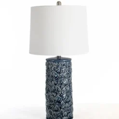 Table Lamps-Kirkland's Home Berto Glazed Denim Floral Table Lamp Blue
