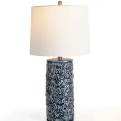 Table Lamps-Kirkland's Home Berto Glazed Denim Floral Table Lamp Blue