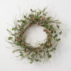 Wreaths-Kirkland's Home Birch And Eucalyptus Pod Wreath Green/Tan