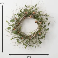 Wreaths-Kirkland's Home Birch And Eucalyptus Pod Wreath Green/Tan