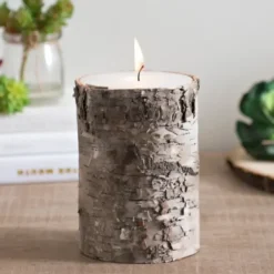 Candles-Kirkland's Home Birch Bark Pillar Candle, 6 In. Ivory/Brown