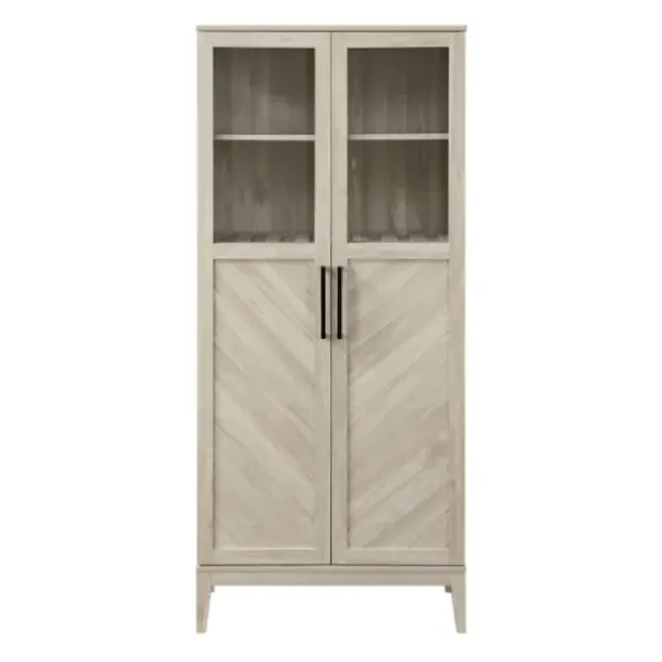 Cabinets & Sideboards-Kirkland's Home Birch Chevron Wooden Storage Cabinet Tan