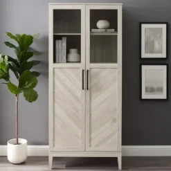 Cabinets & Sideboards-Kirkland's Home Birch Chevron Wooden Storage Cabinet Tan