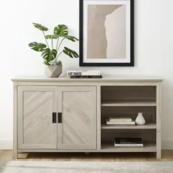 Cabinets & Sideboards-Kirkland's Home Birch 2-Door Chevron Cabinet Tan