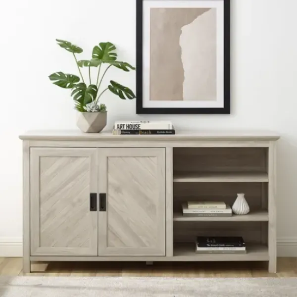 Cabinets & Sideboards-Kirkland's Home Birch 2-Door Chevron Cabinet Tan