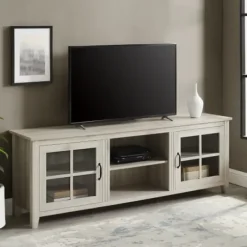 Tv Stands & Media Consoles-Kirkland's Home Birch Wood And Glass Door Tv Stand White