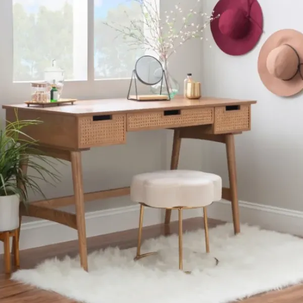 Office Furniture-Kirkland's Home Birch Wood And Rattan Desk