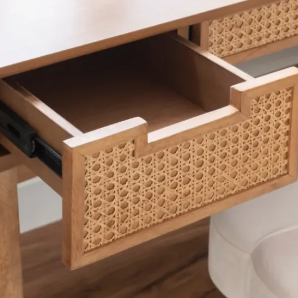 Office Furniture-Kirkland's Home Birch Wood And Rattan Desk