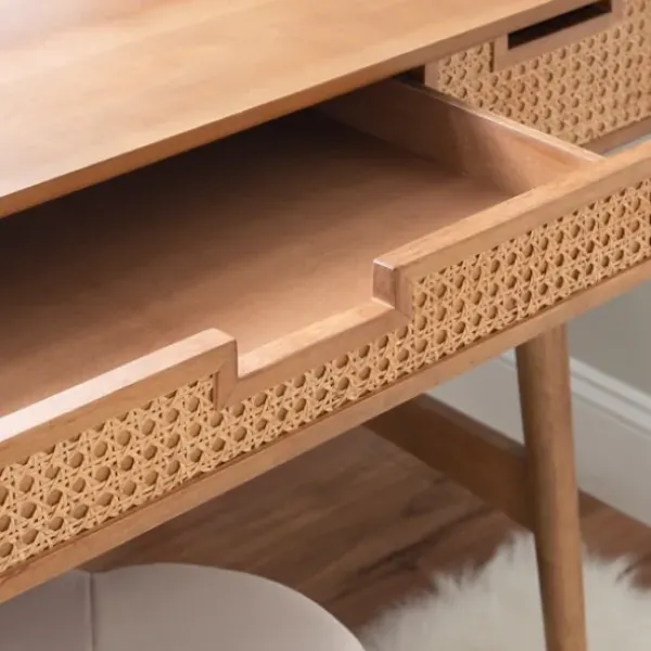 Office Furniture-Kirkland's Home Birch Wood And Rattan Desk