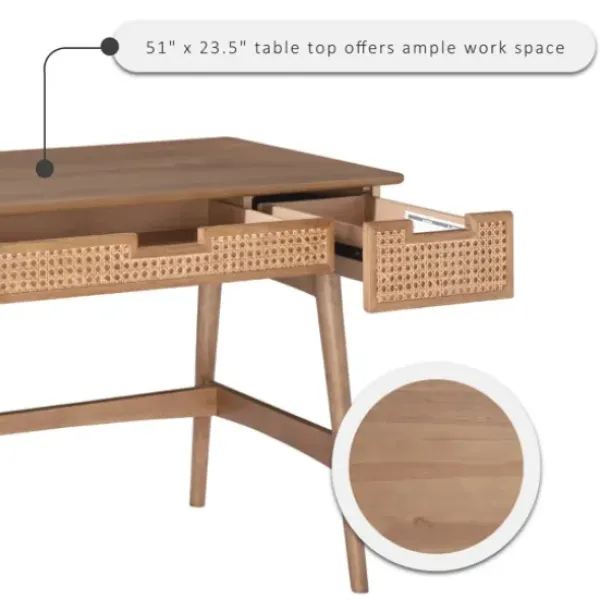 Office Furniture-Kirkland's Home Birch Wood And Rattan Desk