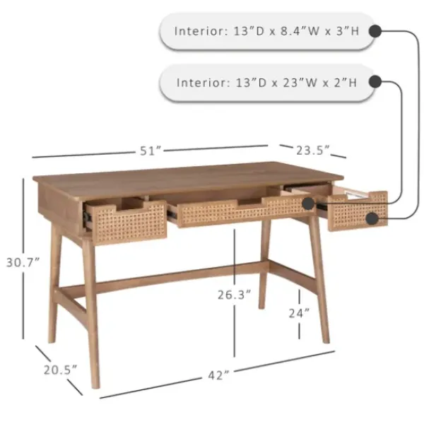 Office Furniture-Kirkland's Home Birch Wood And Rattan Desk