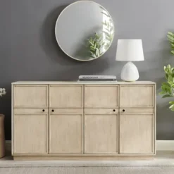 Cabinets & Sideboards-Kirkland's Home Birch Wood 4-Door Sideboard Ivory