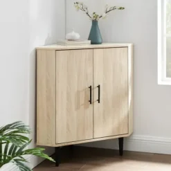 Cabinets & Sideboards-Kirkland's Home Birch Wood Finish Corner Cabinet Tan