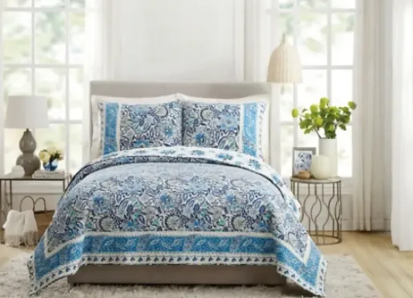 Quilts-Kirkland's Home Bisou Floral Full/Queen 3-Pc. Quilt Set Blue