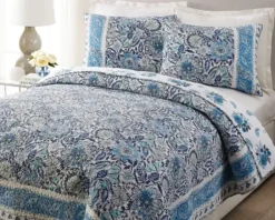 Quilts-Kirkland's Home Bisou Floral King 3-Pc. Quilt Set Blue