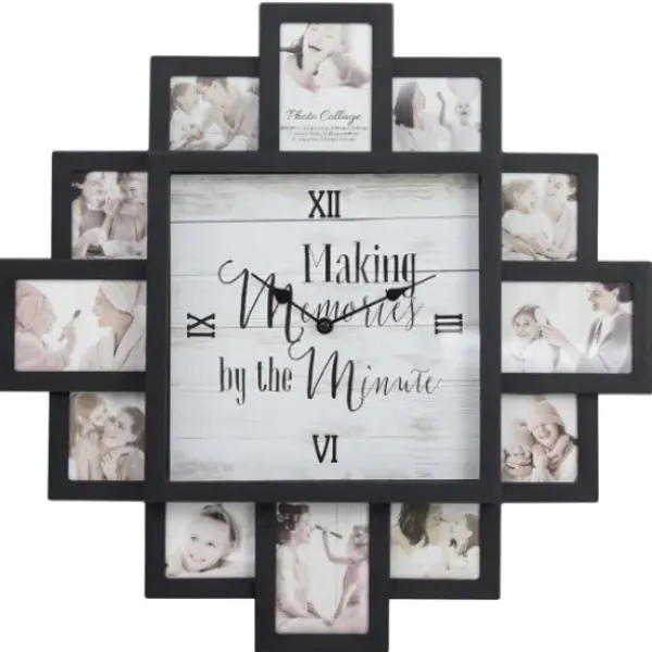 Clocks-Kirkland's Home Black 12 Photo Frame Collage Clock