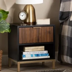 Nightstands-Kirkland's Home Black And Brown Single Drawer Nightstand Black/Brown