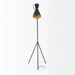 Floor Lamps-Kirkland's Home Black And Gold Lined Metal Tripod Floor Lamp Black/Gold