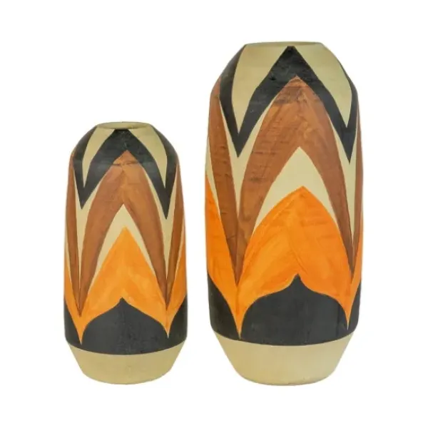 Vases-Kirkland's Home Black And Gold Reverse Cone Vases, Set Of 2 Black/Gold