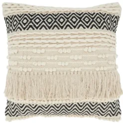 Pillows-Kirkland's Home Black And Ivory Moroccan Textured Pillow Ivory/Black