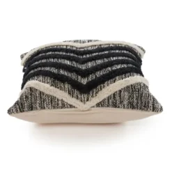 Pillows-Kirkland's Home Black And Metallic Fringe Textured Pillow Black/Ivory/Silver