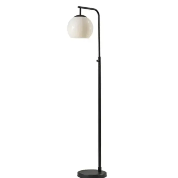 Floor Lamps-Kirkland's Home Black And Milky White Globe Shade Floor Lamp Black/White