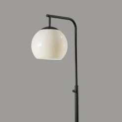 Floor Lamps-Kirkland's Home Black And Milky White Globe Shade Floor Lamp Black/White