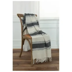 Blankets & Throws-Kirkland's Home Black And Natural Colorblock Chevron Throw Black/Tan