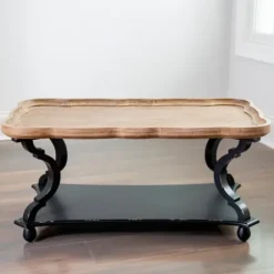 Coffee Tables-Kirkland's Home Black And Natural Corina Scalloped Coffee Table Black/Tan
