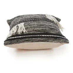 Pillows-Kirkland's Home Black And Natural Mingled Texture Pillow Black/Ivory